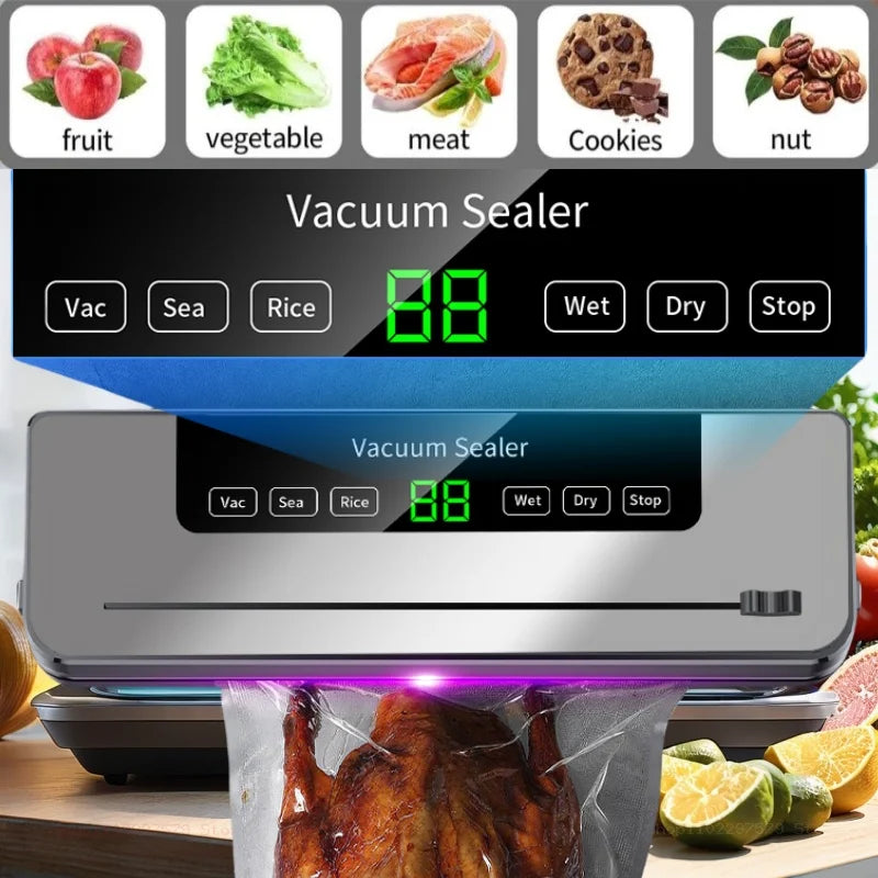 Vacuum Sealer for Home Packaging Fresh-keeping Machine Digital Display Vacuum MachineDry/Wet Food Sealer Built-in Cutter