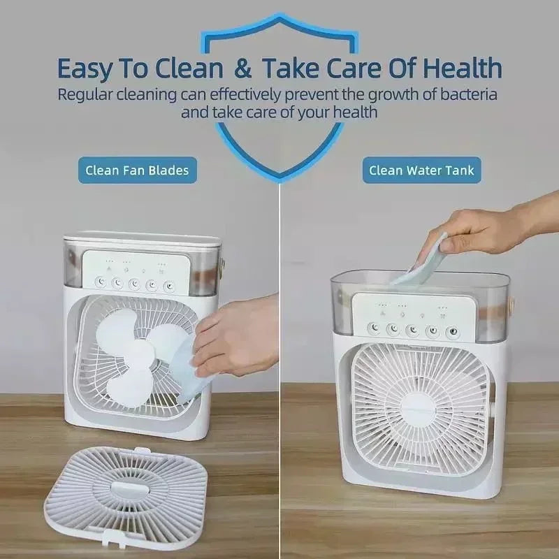 Portable 3-in-1 Air Cooler Fan-Humidifier,LED Night Light,Ideal for Office/Home Use Student dormitory,soft sound and strong wind