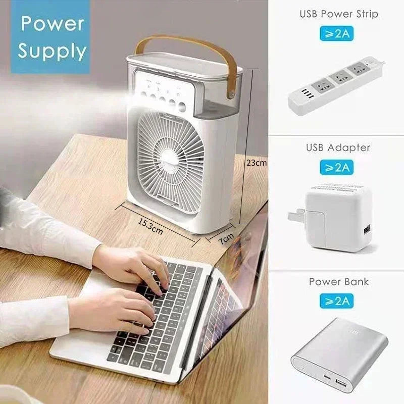 Portable 3-in-1 Air Cooler Fan-Humidifier,LED Night Light,Ideal for Office/Home Use Student dormitory,soft sound and strong wind