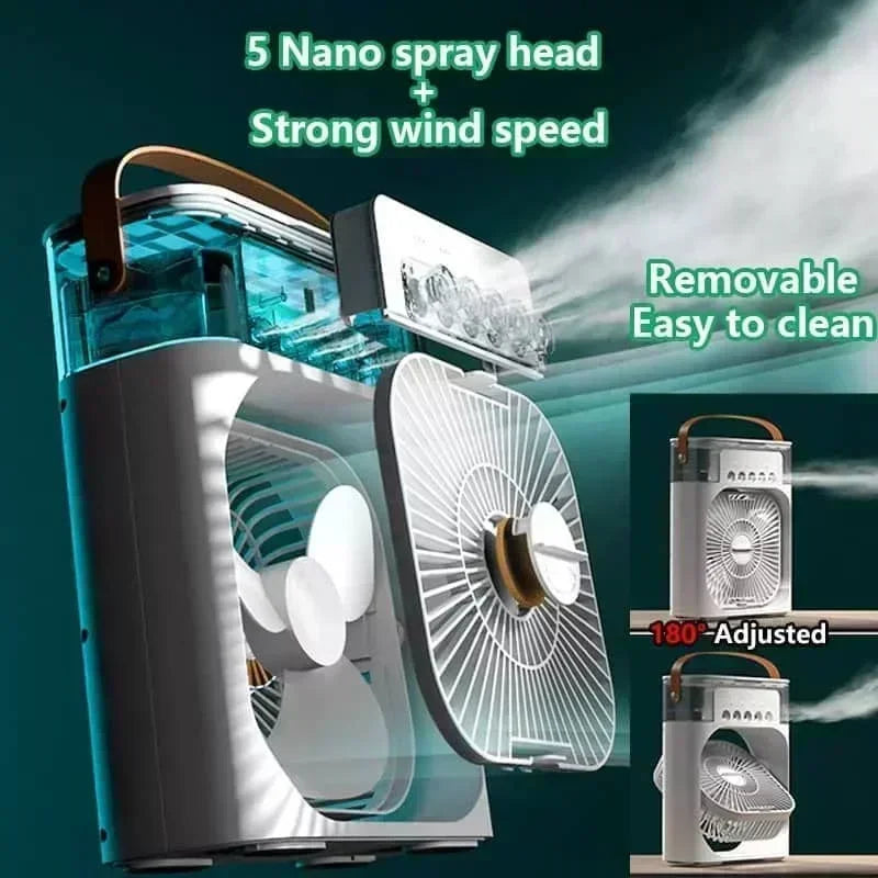 Portable 3-in-1 Air Cooler Fan-Humidifier,LED Night Light,Ideal for Office/Home Use Student dormitory,soft sound and strong wind