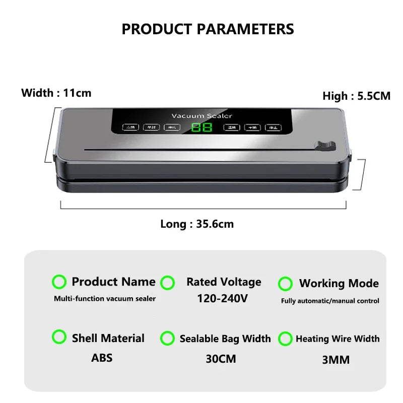 Vacuum Sealer for Home Packaging Fresh-keeping Machine Digital Display Vacuum MachineDry/Wet Food Sealer Built-in Cutter