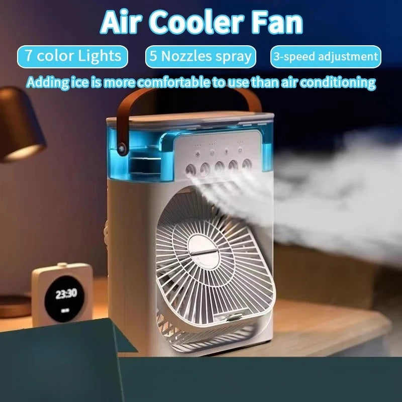 Portable 3-in-1 Air Cooler Fan-Humidifier,LED Night Light,Ideal for Office/Home Use Student dormitory,soft sound and strong wind